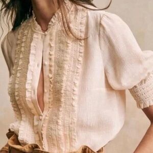 Sézane Cream Ruffled Blouse